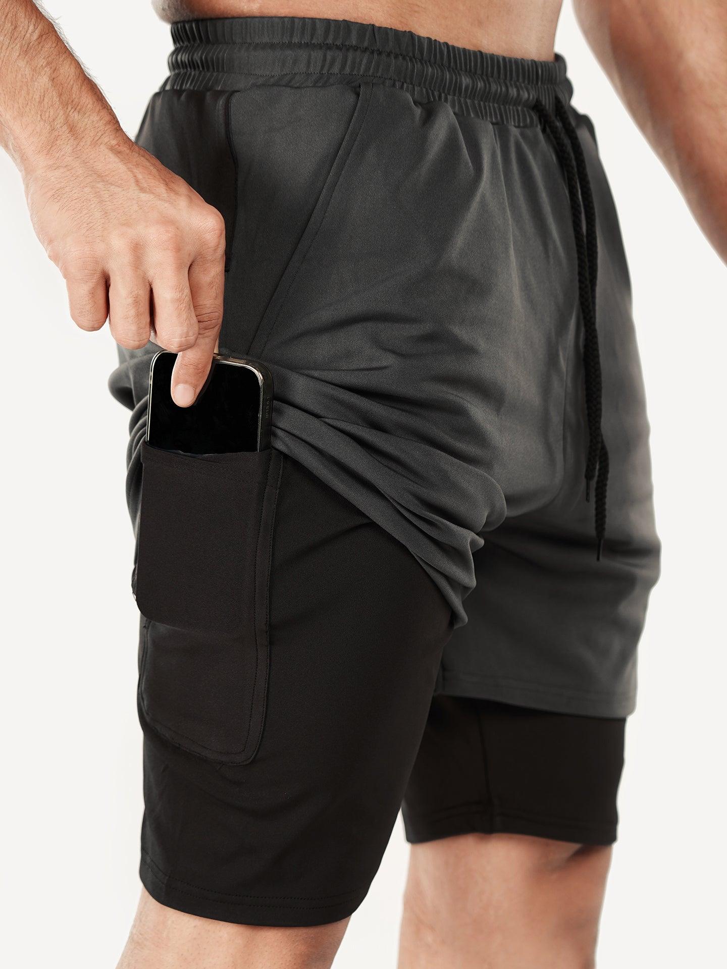 2-in-1 Shorts with phone pocket: Charcoal Grey