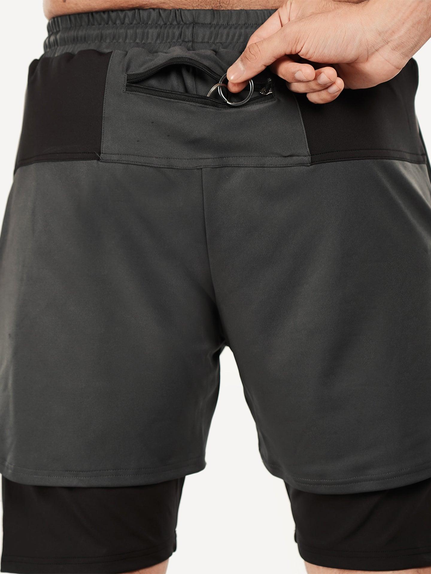 2-in-1 Shorts with phone pocket: Charcoal Grey