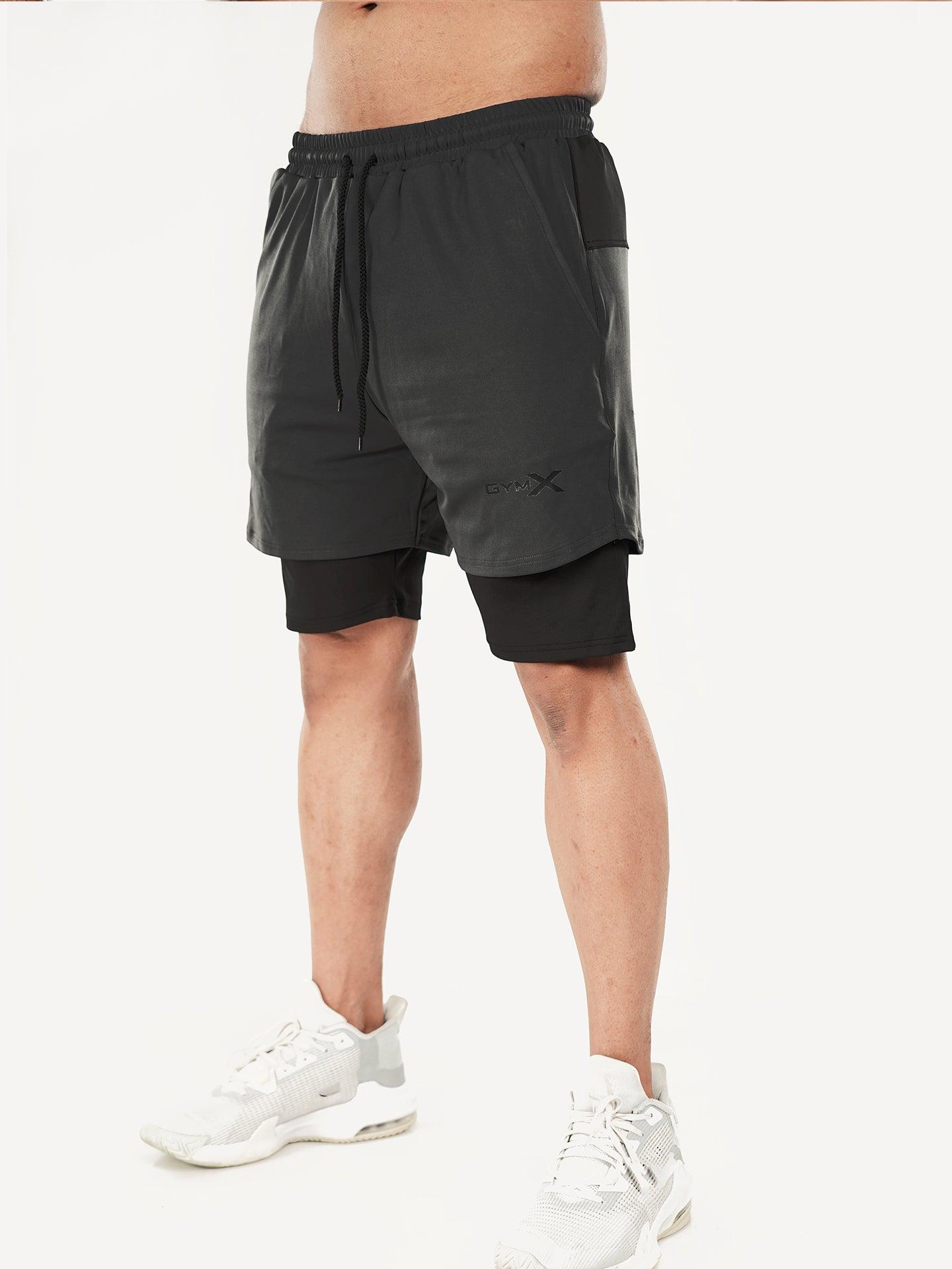 2-in-1 Shorts with phone pocket: Charcoal Grey