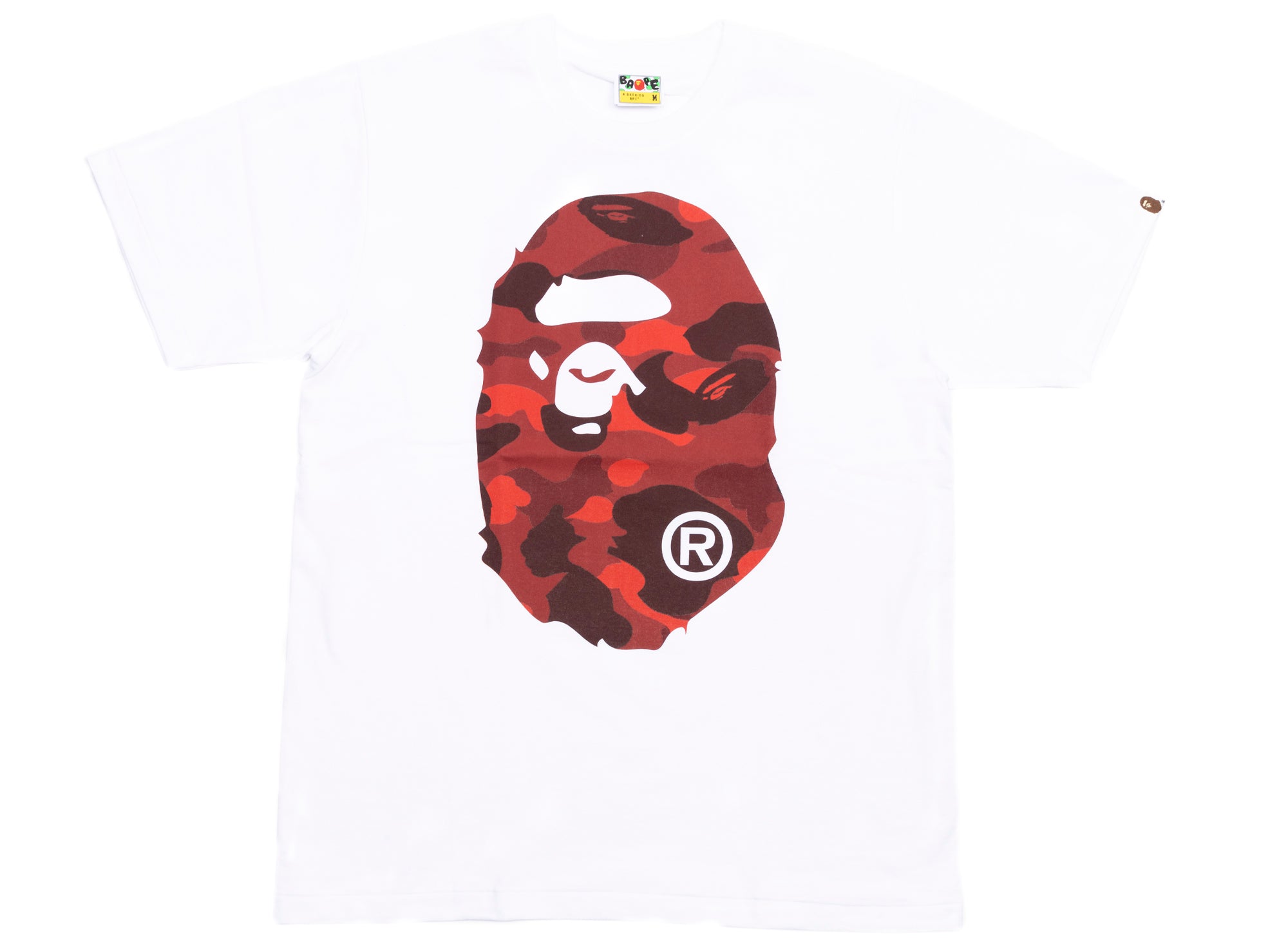 A Bathing Ape Color Camo Big Ape Head Tee in White/Red