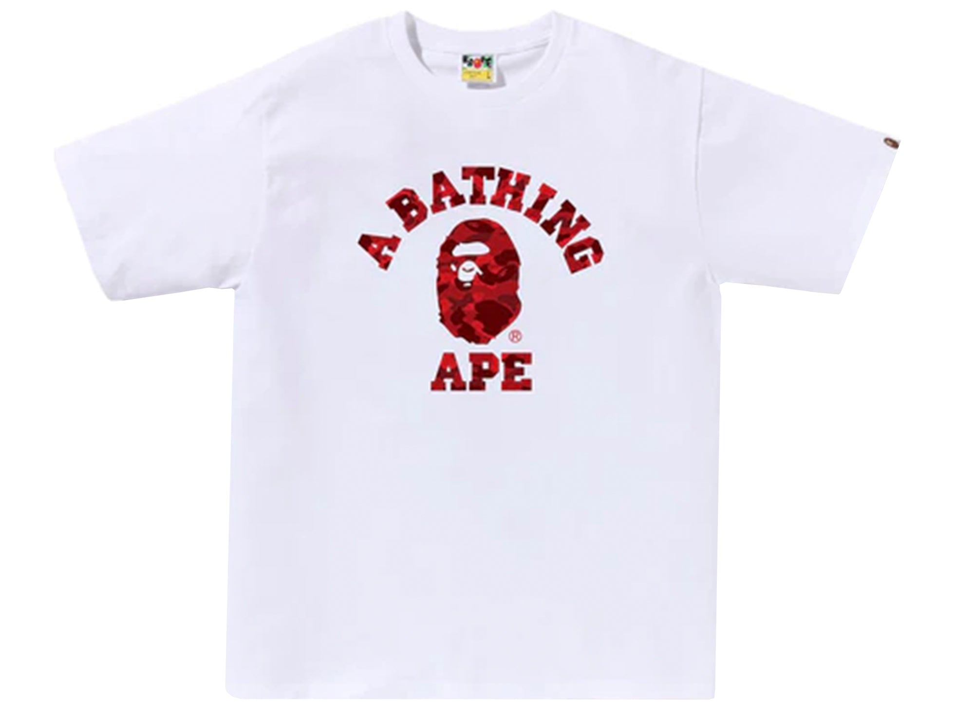 A Bathing Ape Color Camo College Tee in White/Red xld