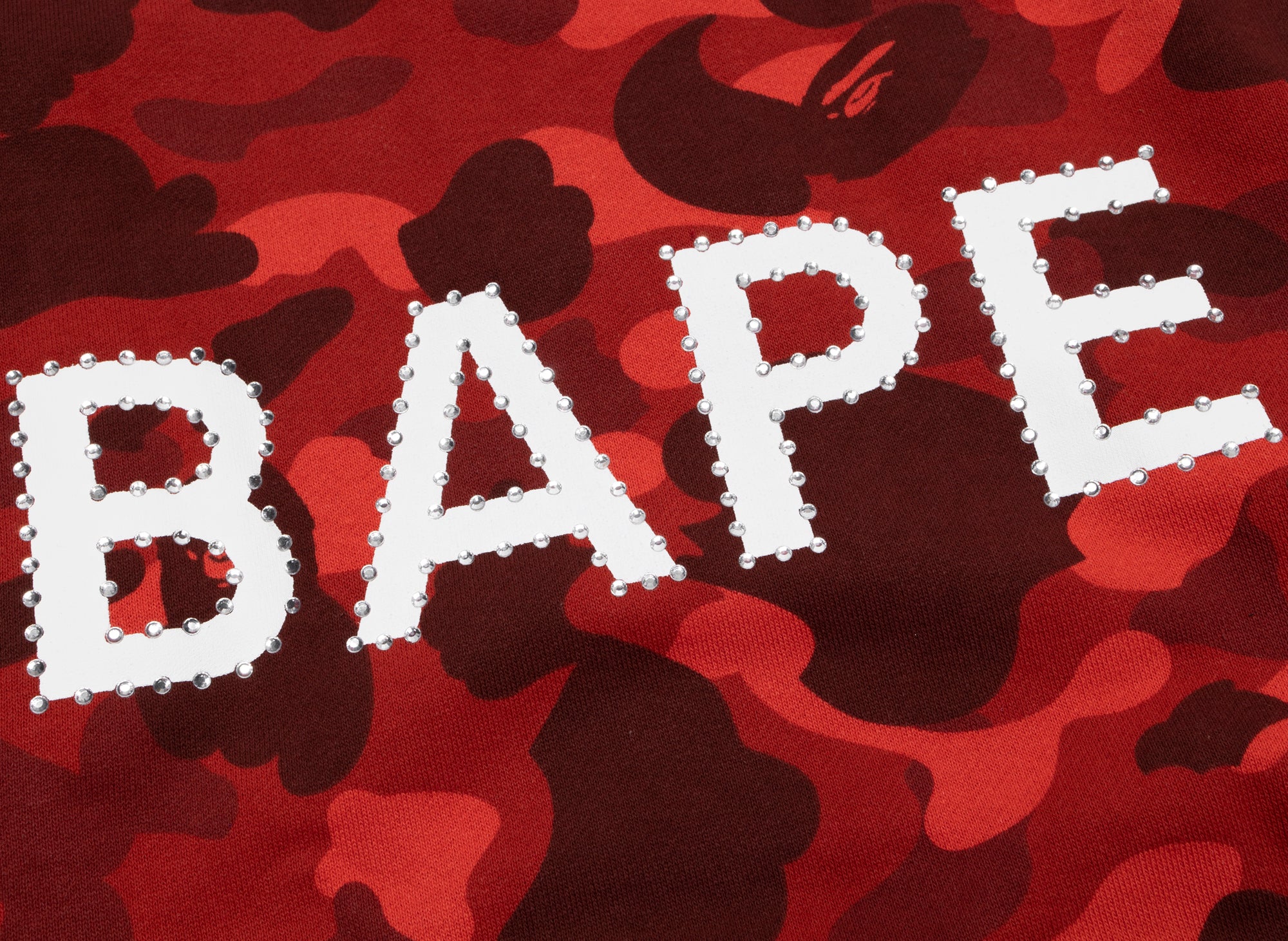 A Bathing Ape Color Camo Crystal Stone Crewneck in Red