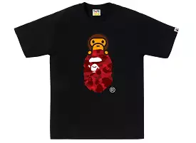 A Bathing Ape Color Camo Milo on Ape Head Tee in Black/Red xld