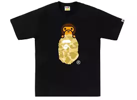 A Bathing Ape Color Camo Milo on Ape Head Tee in Black/Yellow xld