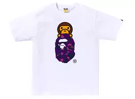 A Bathing Ape Color Camo Milo on Ape Head Tee in White/Purple xld