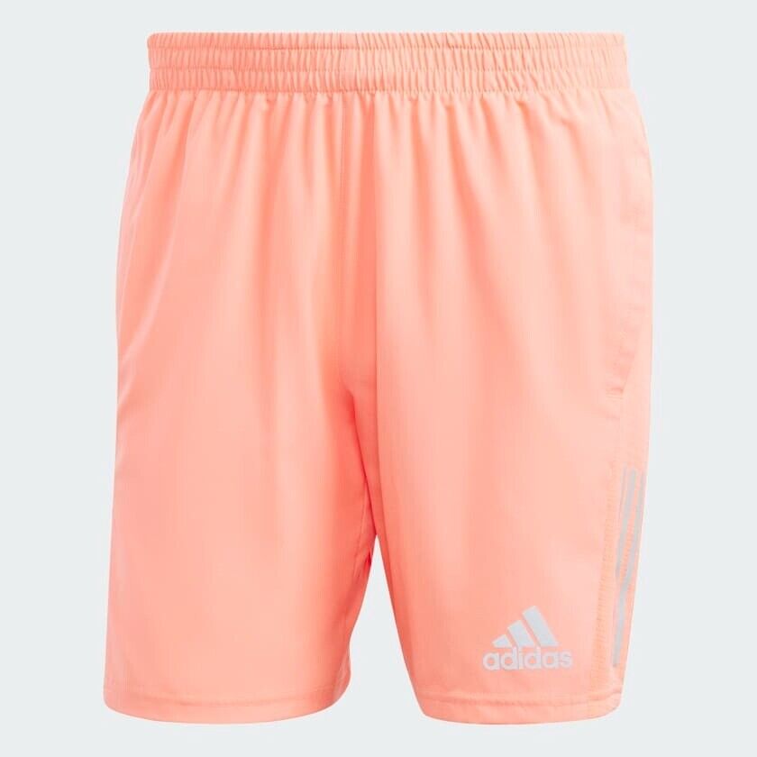 adidas Own The Run Mens Running Shorts Coral Breathable Reflective Zip Pockets