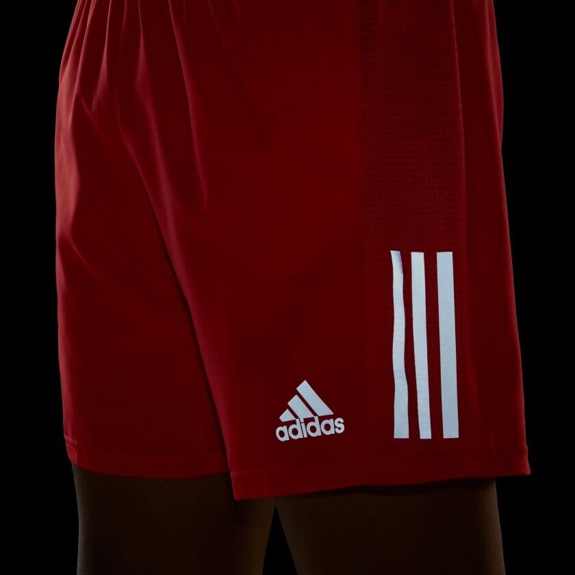 adidas Own The Run Mens Running Shorts Red Reflective Pockets Gym Fitness