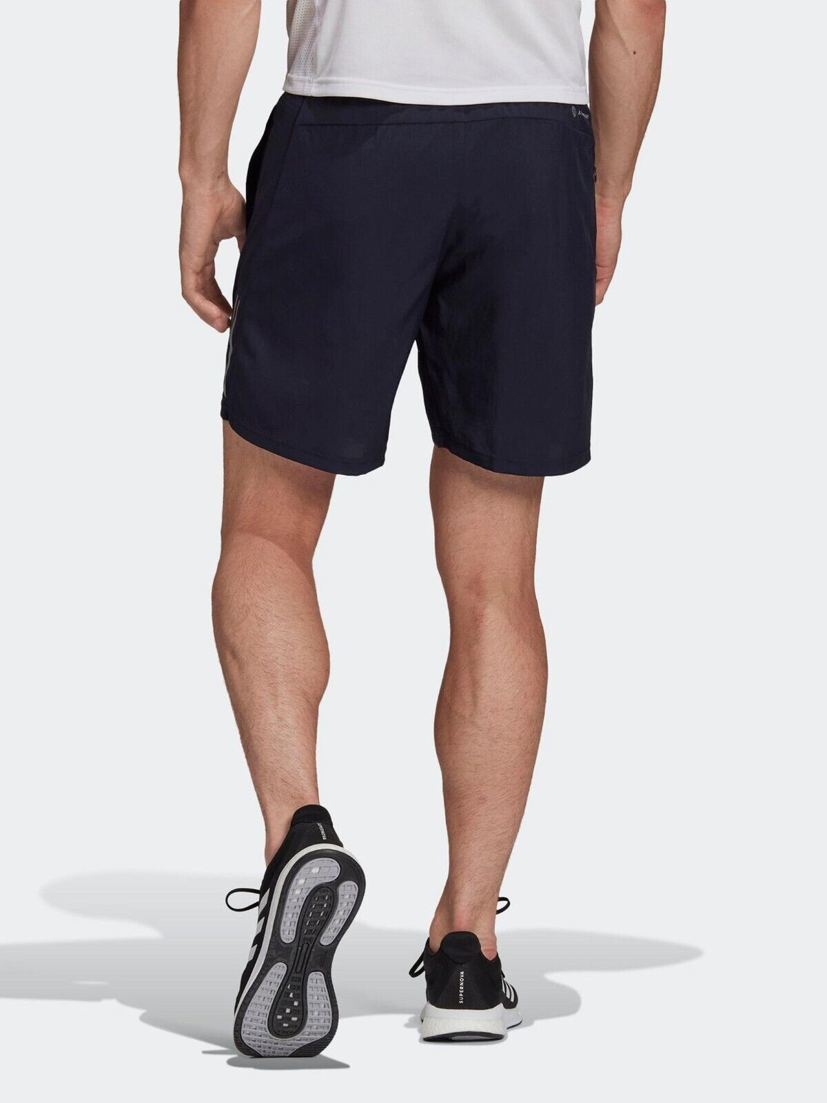 adidas Own The Run Running Shorts Breathable Reflective Zip Pocket Navy Mens