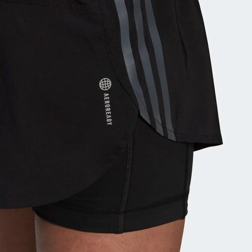 adidas Run Icons 3-Stripes Womens Running Skort & Compression Shorts Gym Black