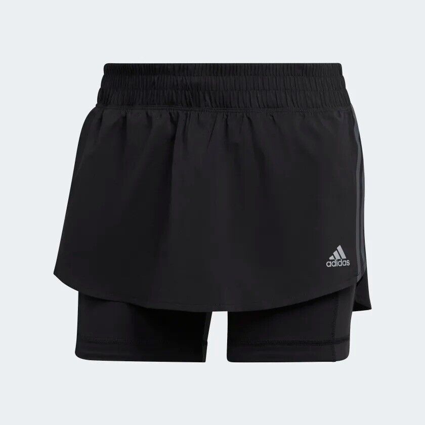 adidas Run Icons 3-Stripes Womens Running Skort & Compression Shorts Gym Black