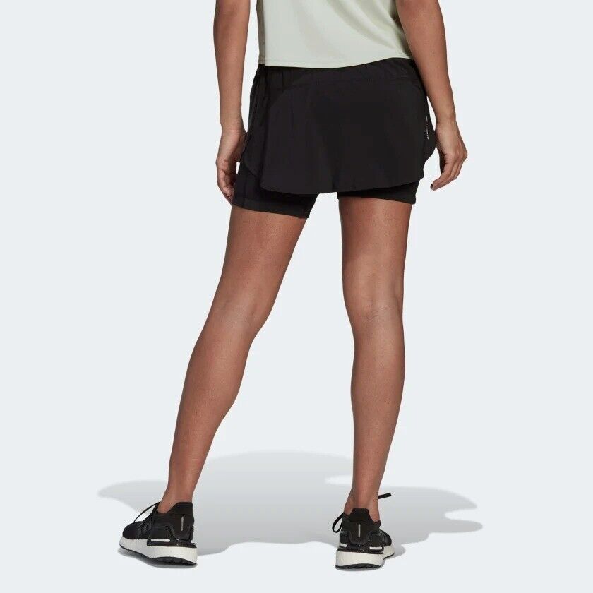 adidas Run Icons 3-Stripes Womens Running Skort & Compression Shorts Gym Black