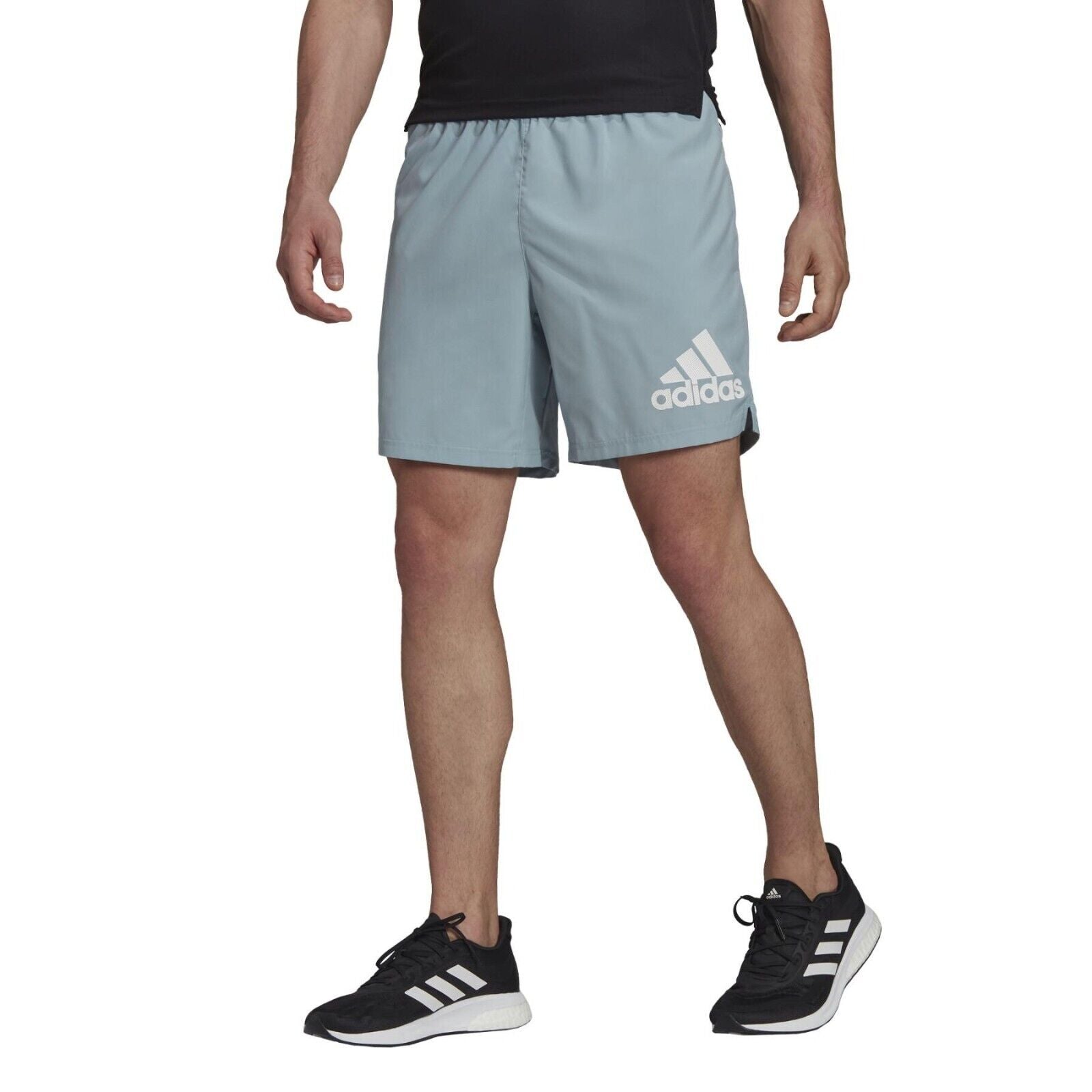 adidas Run It 3 Stripes Running Shorts Mens Grey Fitness Gym