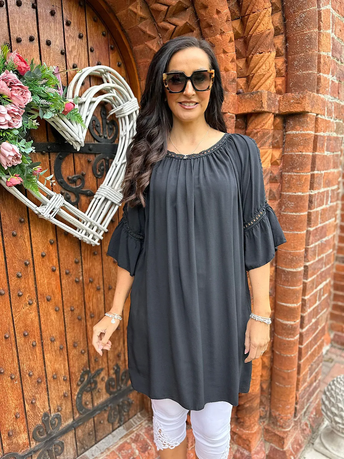 Black Crochet Cold Shoulder Dress Monica