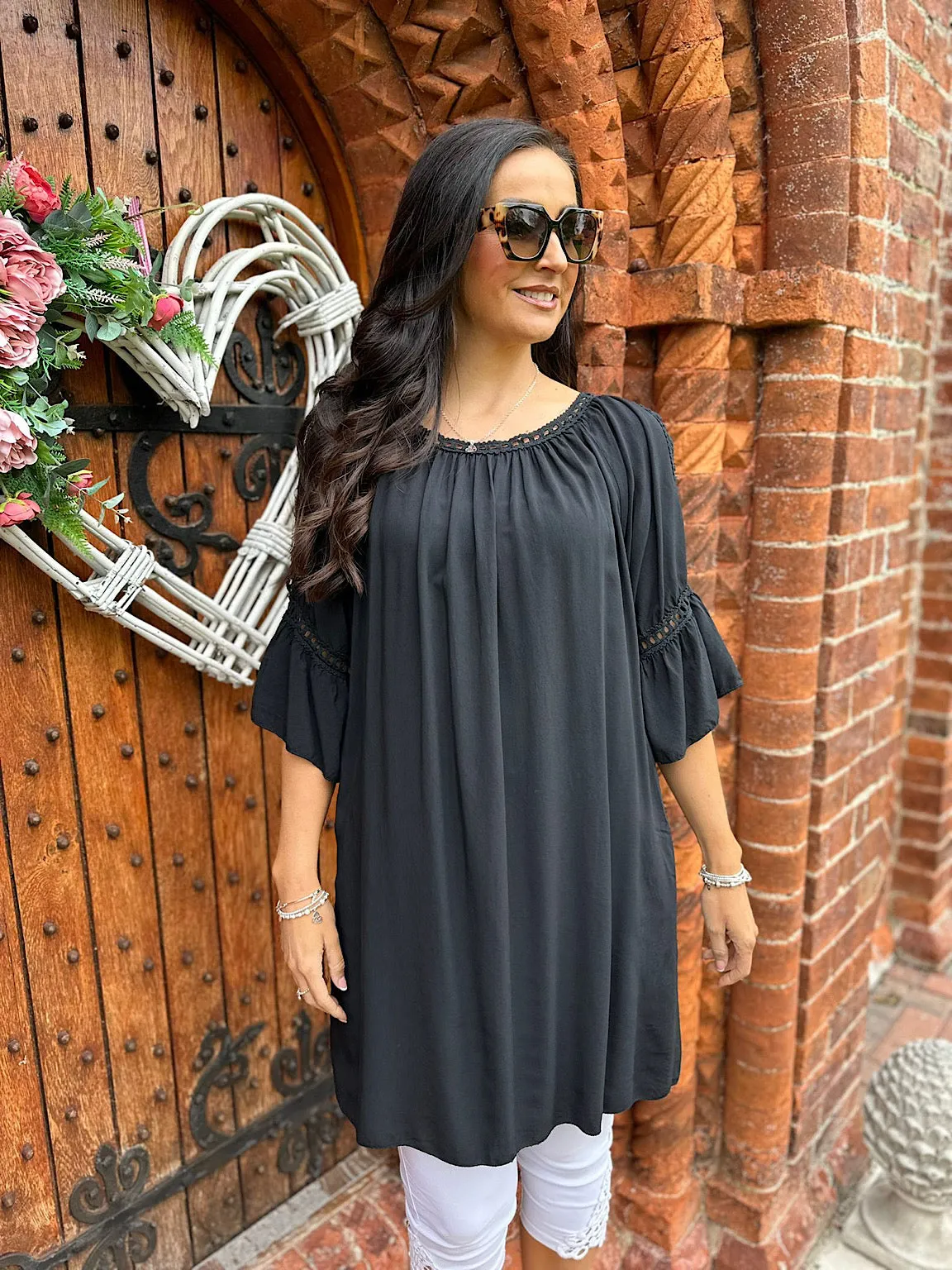 Black Crochet Cold Shoulder Dress Monica