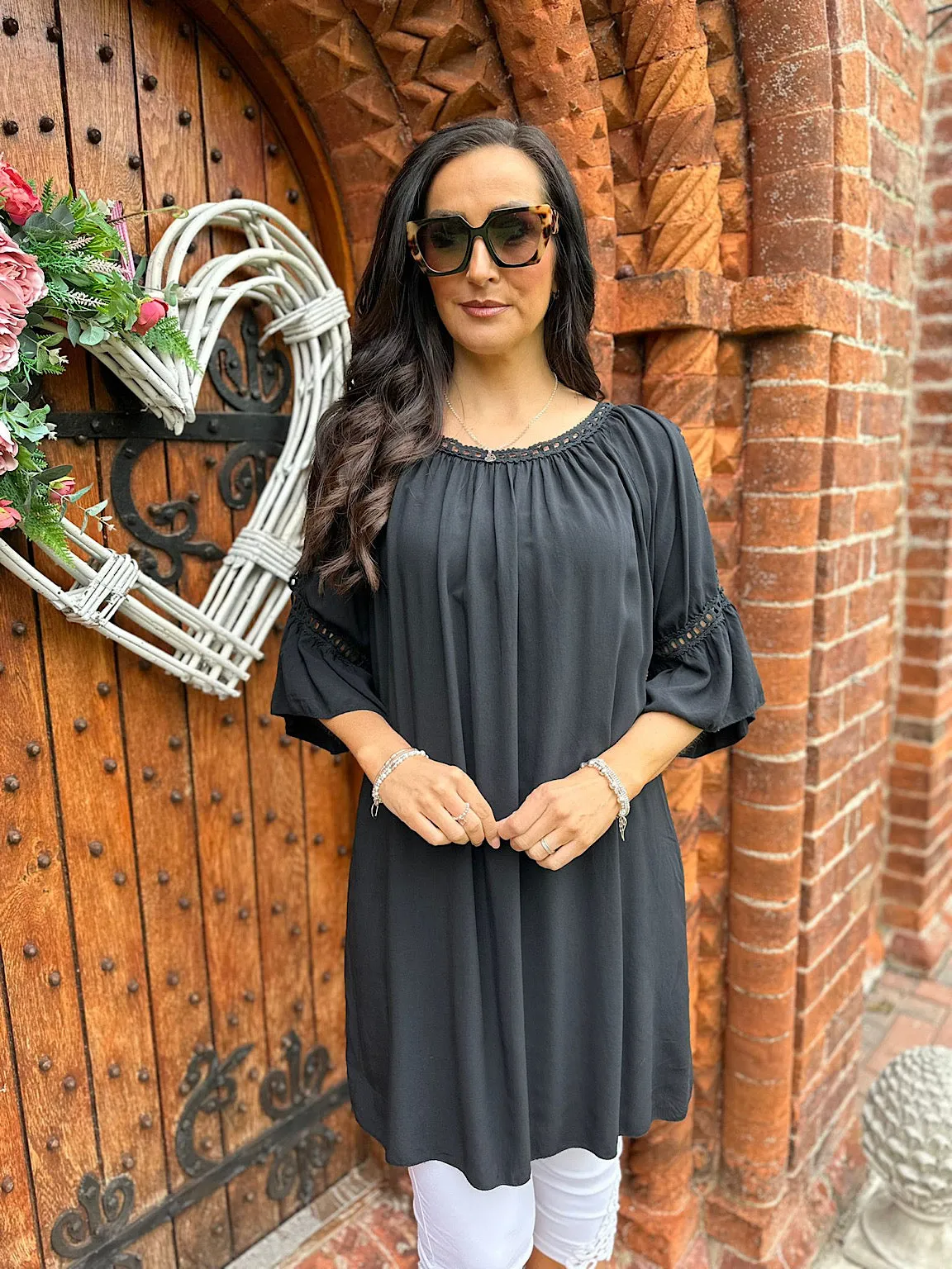 Black Crochet Cold Shoulder Dress Monica