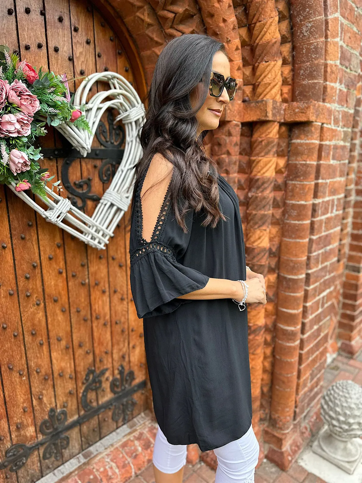 Black Crochet Cold Shoulder Dress Monica