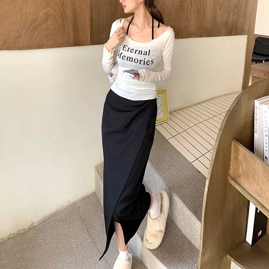 Black Slit Long Skirt