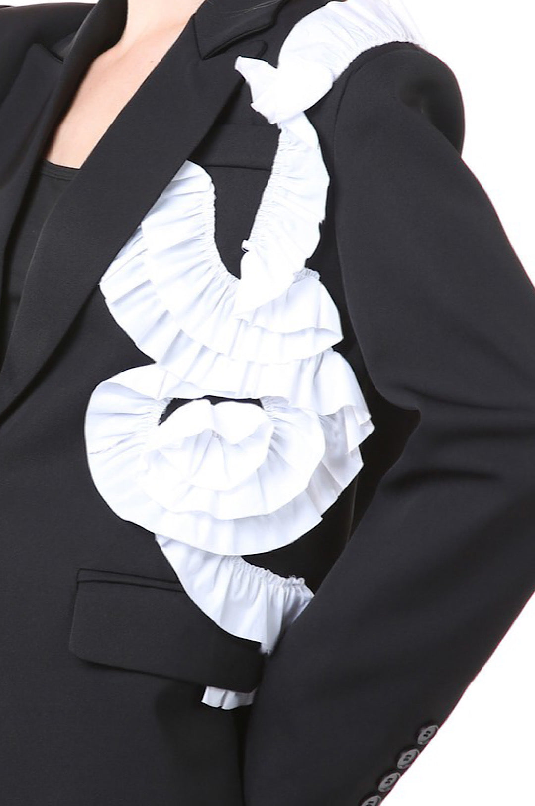 Black White Ruffle Boyfriends Jacket