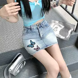 Butterfly Denim Skirt