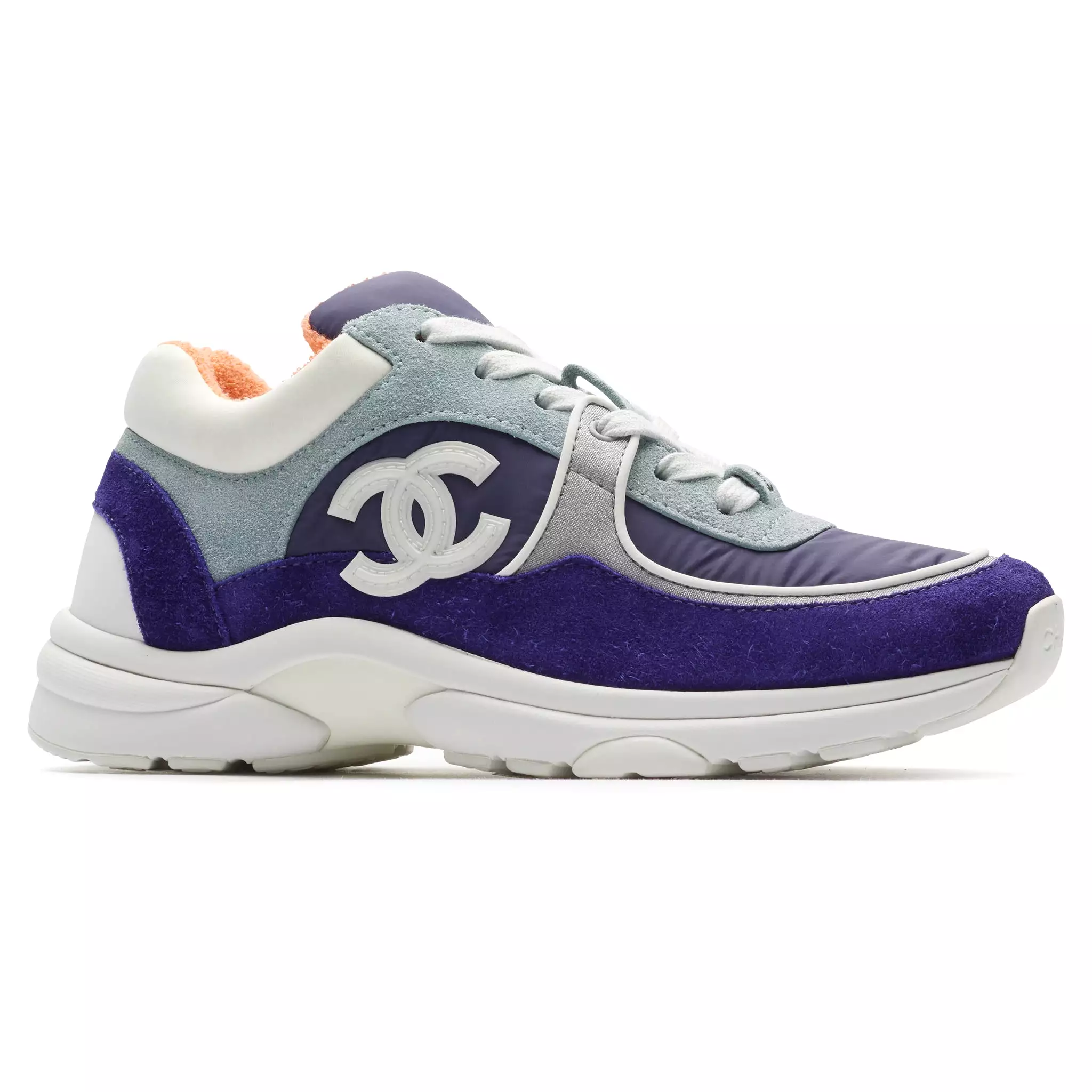 Chanel CC Logo Suede Nylon Purple Blue Sneaker - Preloved