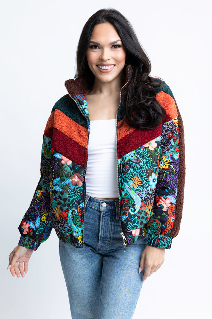 Chevron Floral Puffer Jacket