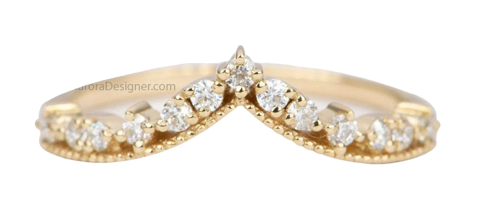 Contoured Diamond Wedding Band 14K Gold Crown Curve Unique Tiara Ring Guard AD1833