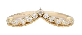 Contoured Diamond Wedding Band 14K Gold Crown Curve Unique Tiara Ring Guard AD1833