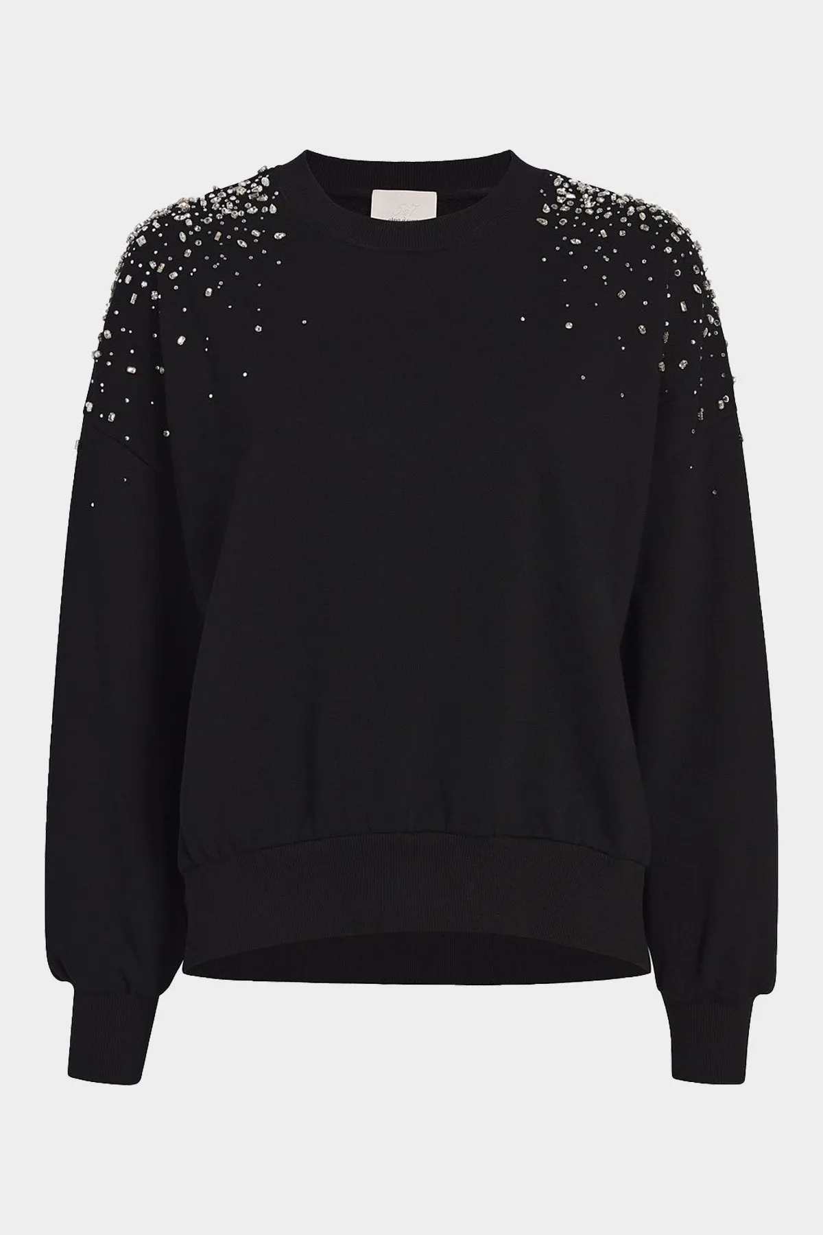 Crackle Rhinestone Embellished Brandy Pullover in Black