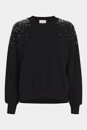 Crackle Rhinestone Embellished Brandy Pullover in Black