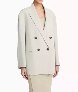 Crepe Double Breasted Blazer in Sepia