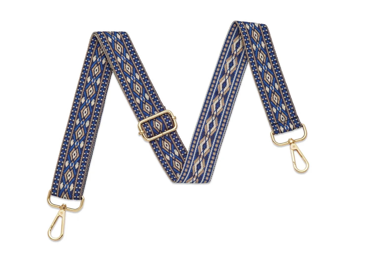 Crossbody Strap - Patterned Strap in Dark Blue (Gold Hardware)