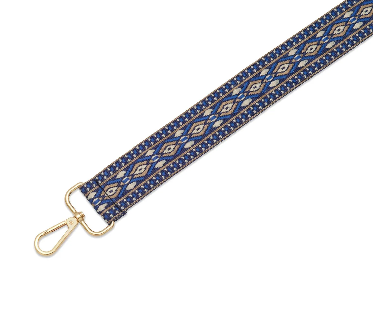 Crossbody Strap - Patterned Strap in Dark Blue (Gold Hardware)