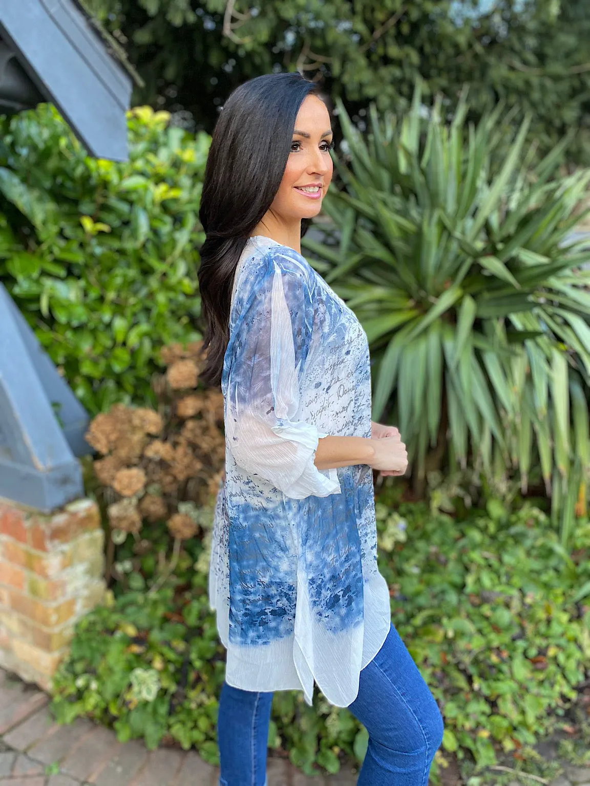 Denim Layered Feather Pattern Top Diane