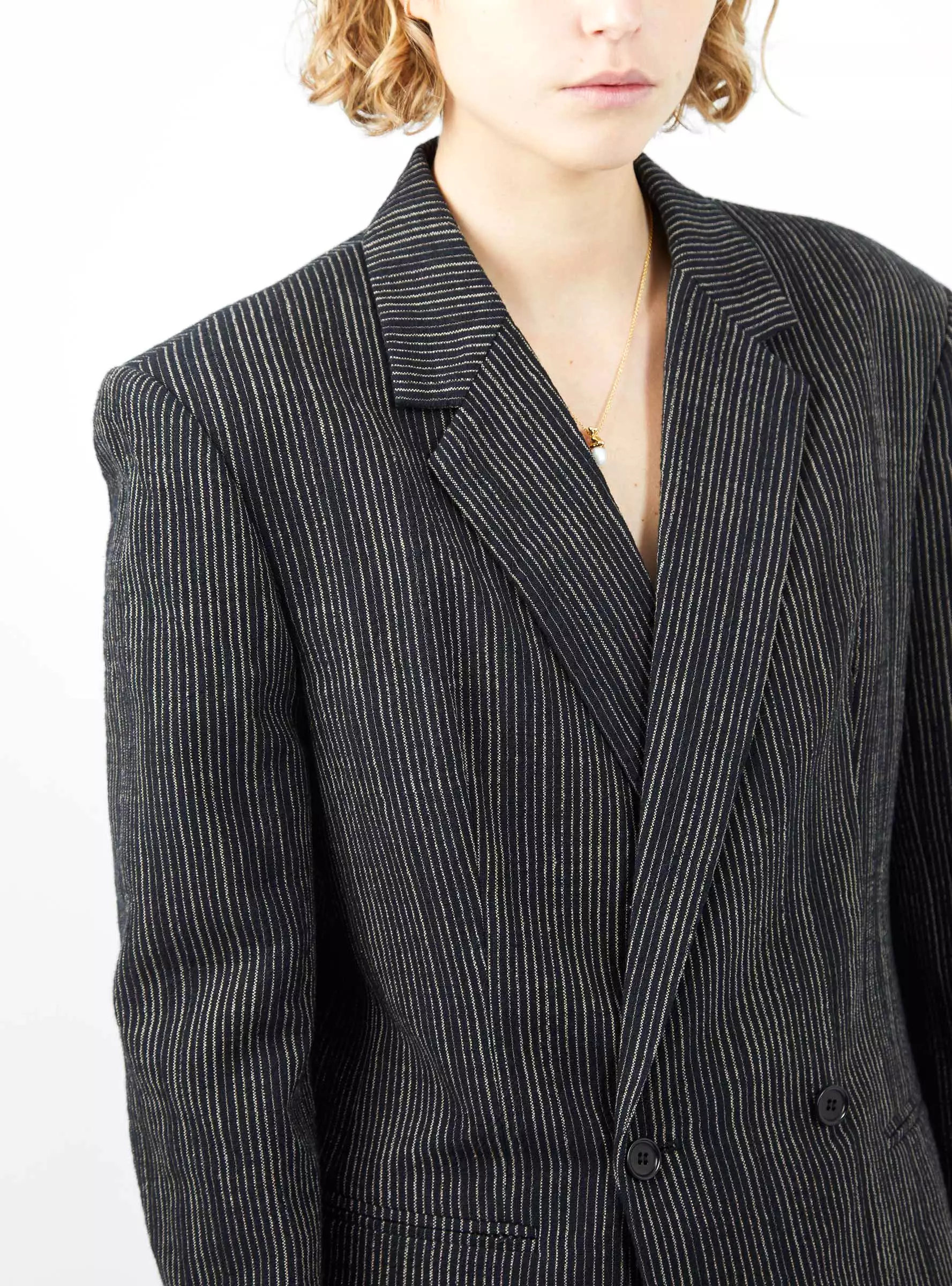 Elsa Double Breasted Blazer Midnight Blue Pin Stripe