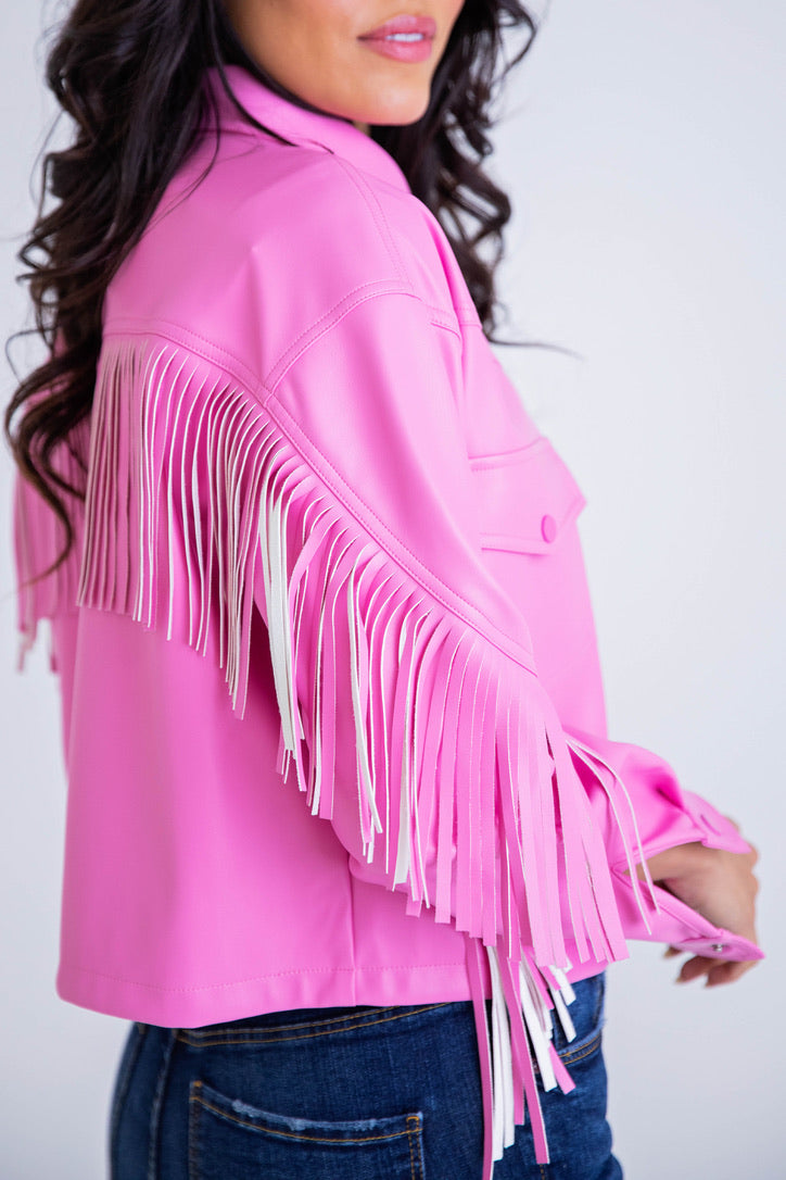 Faux Leather Fringe Jacket