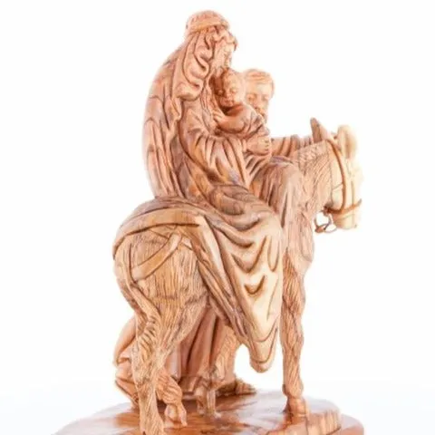 Flight into Egypt, Hand Carved Wooden Statue, 10.8