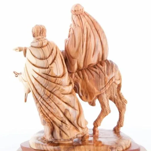 Flight into Egypt, Hand Carved Wooden Statue, 10.8