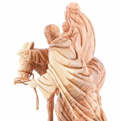 Flight into Egypt, Hand Carved Wooden Statue, 10.8