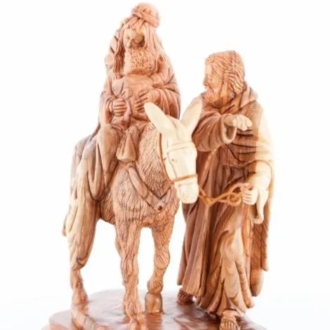 Flight into Egypt, Hand Carved Wooden Statue, 10.8