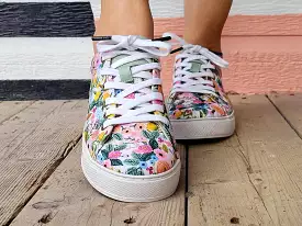 Flowers Canvas & Turquoise  Leather-Sneaker