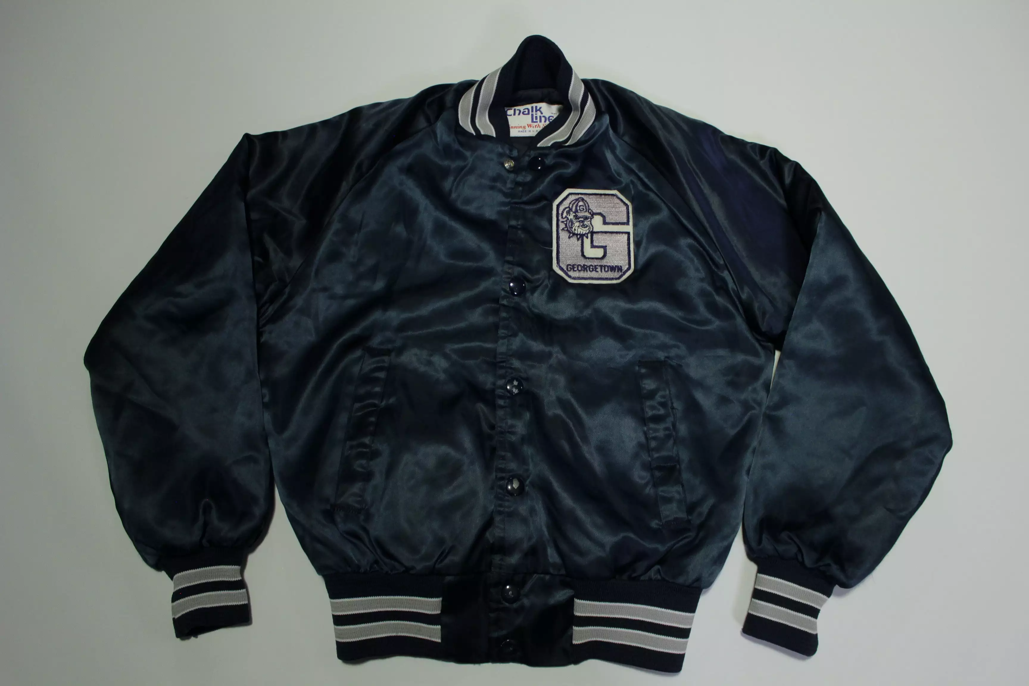 Georgetown Hoyas Vintage 80's Chalk Line Quilt Lined Satin Youth Bomber Jacket