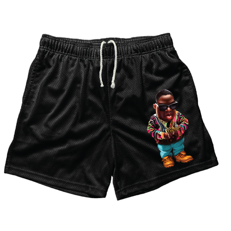 GIMME THE LOOT BIGGIE BLACK MESH SHORTS (5 INCH INSEA