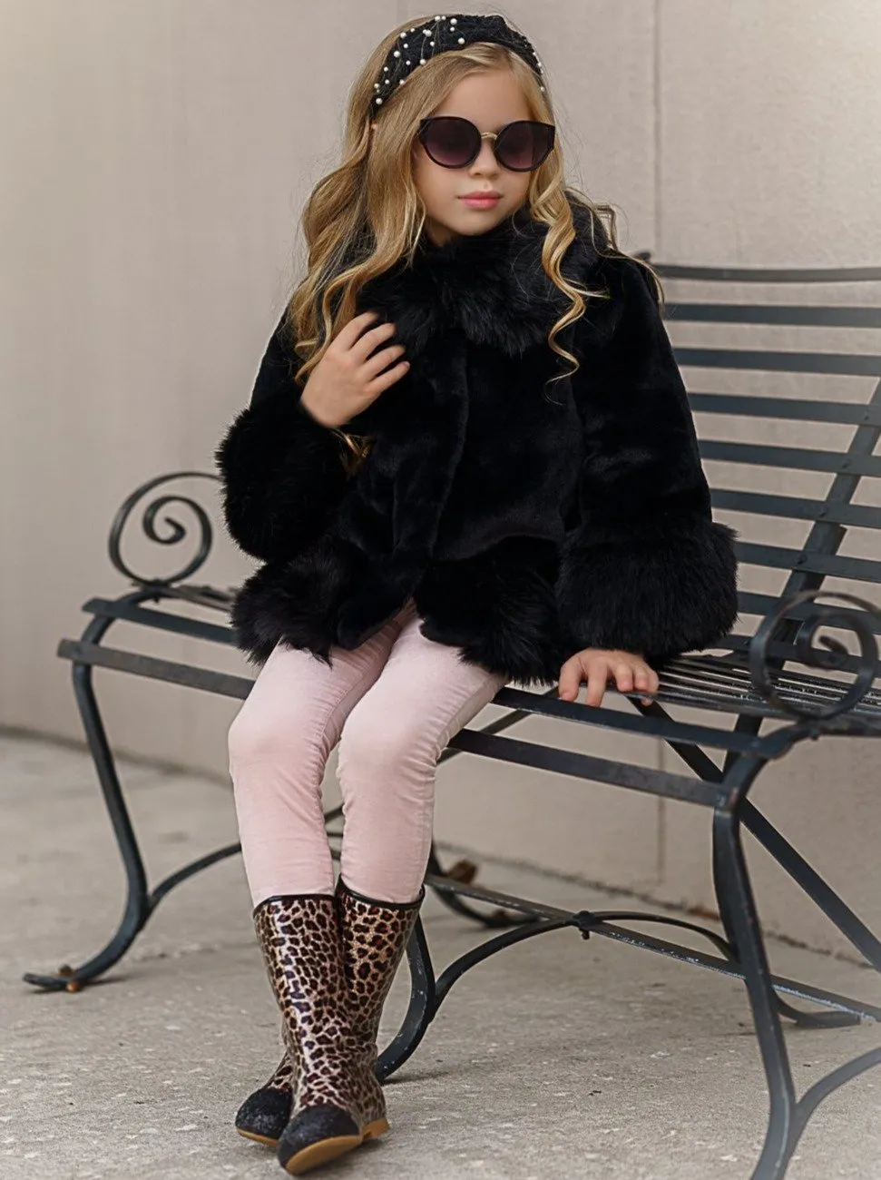 Girls Leopard Print Black Glitter Cap Toe Boots By Liv and Mia