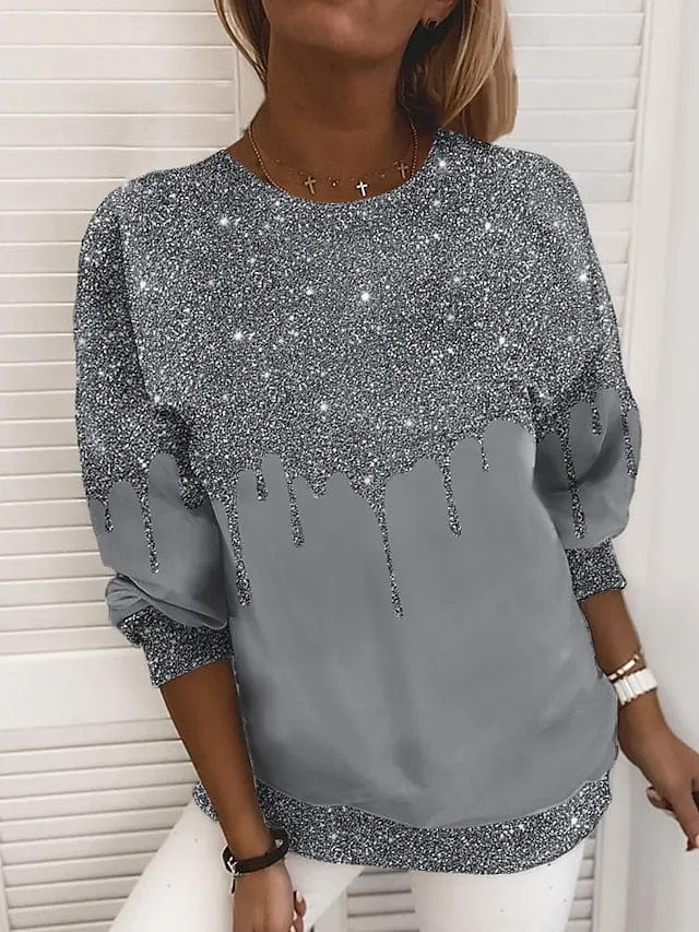 Glittery Plus Size Printed Sweatshirt for Women