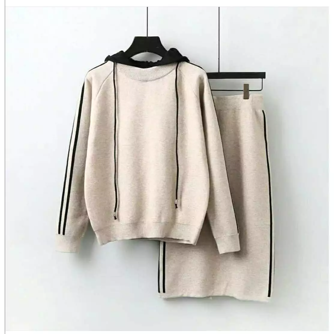 Hooded Top and Skirt Sweater Set