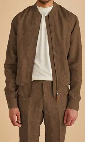 Inserch Linen Bomber Jacket JS660-00064 Mocha