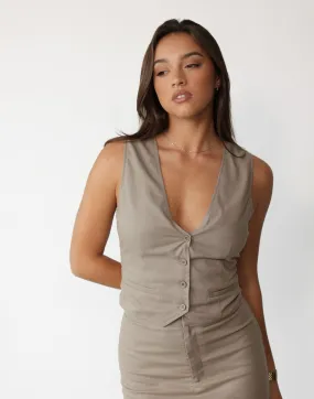 Keanna Linen Vest Top (Stone)