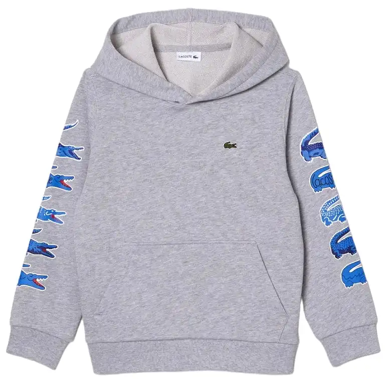 Kids Lacoste Contrast Crocodile Hoodie (Grey Chine) SJ1241-51