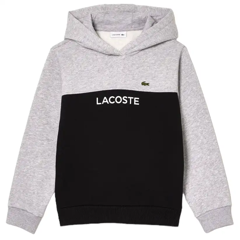 Kids Lacoste Cotton Flannel Colorblock Hoodie (Grey Chine/Black) SJ5293-51