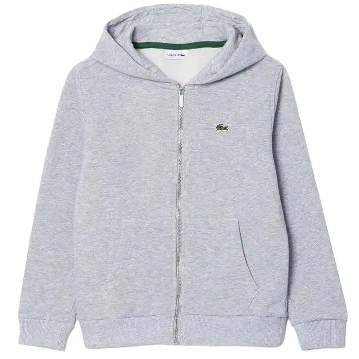 Kids Lacoste Kangaroo Pocket Zip-Up Hoodie (Grey Chine) SJ9723-51